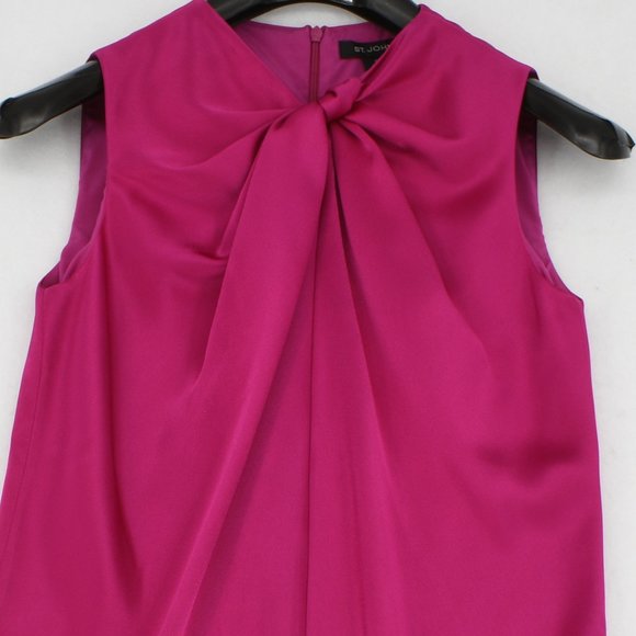St. John Top XP Petite Womens Pink Liquid Satin Twisted Neck Sleeveless Blouse - Picture 4 of 6